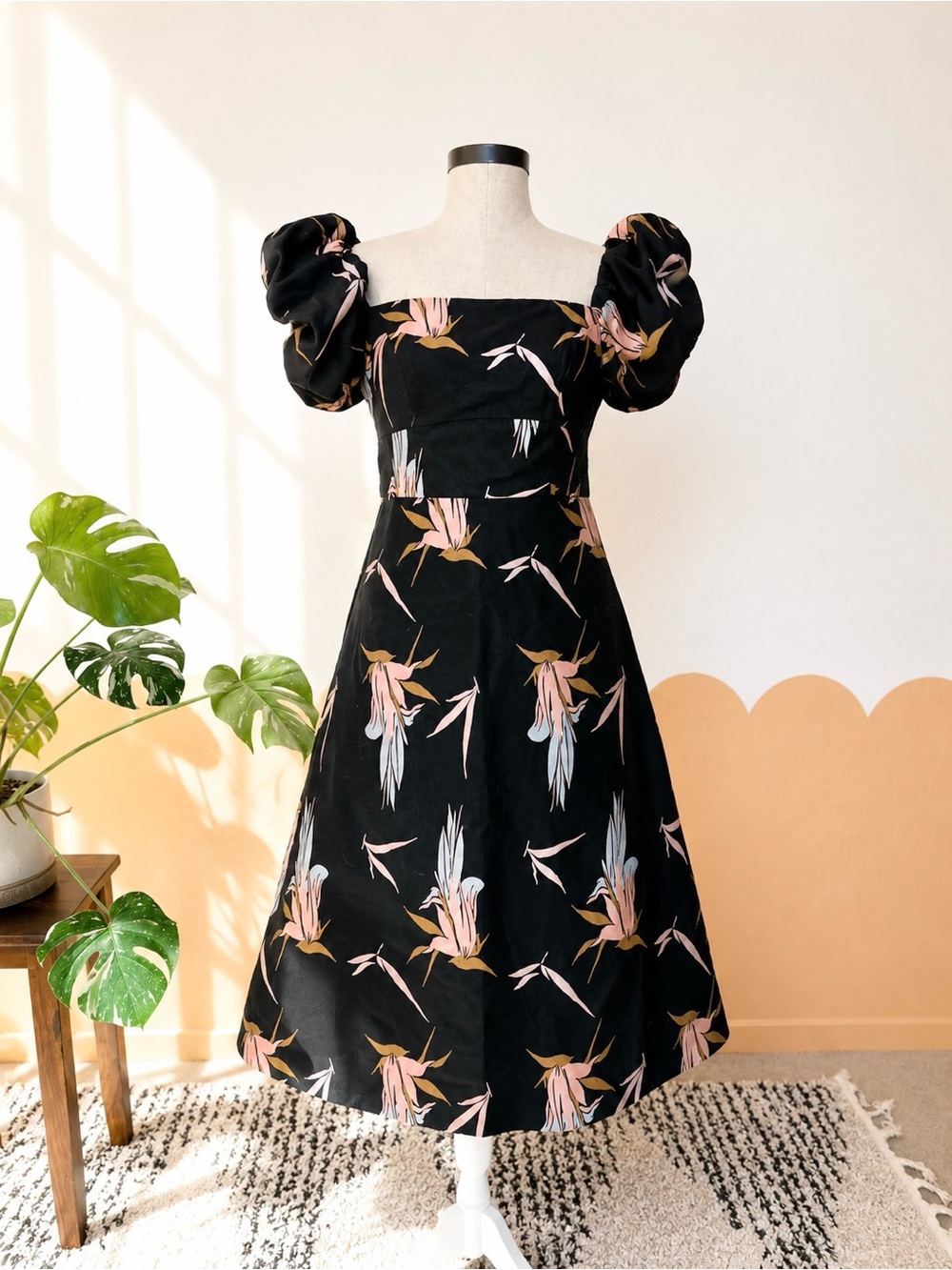Topshop Floral Puff-Sleeve Midi Dress